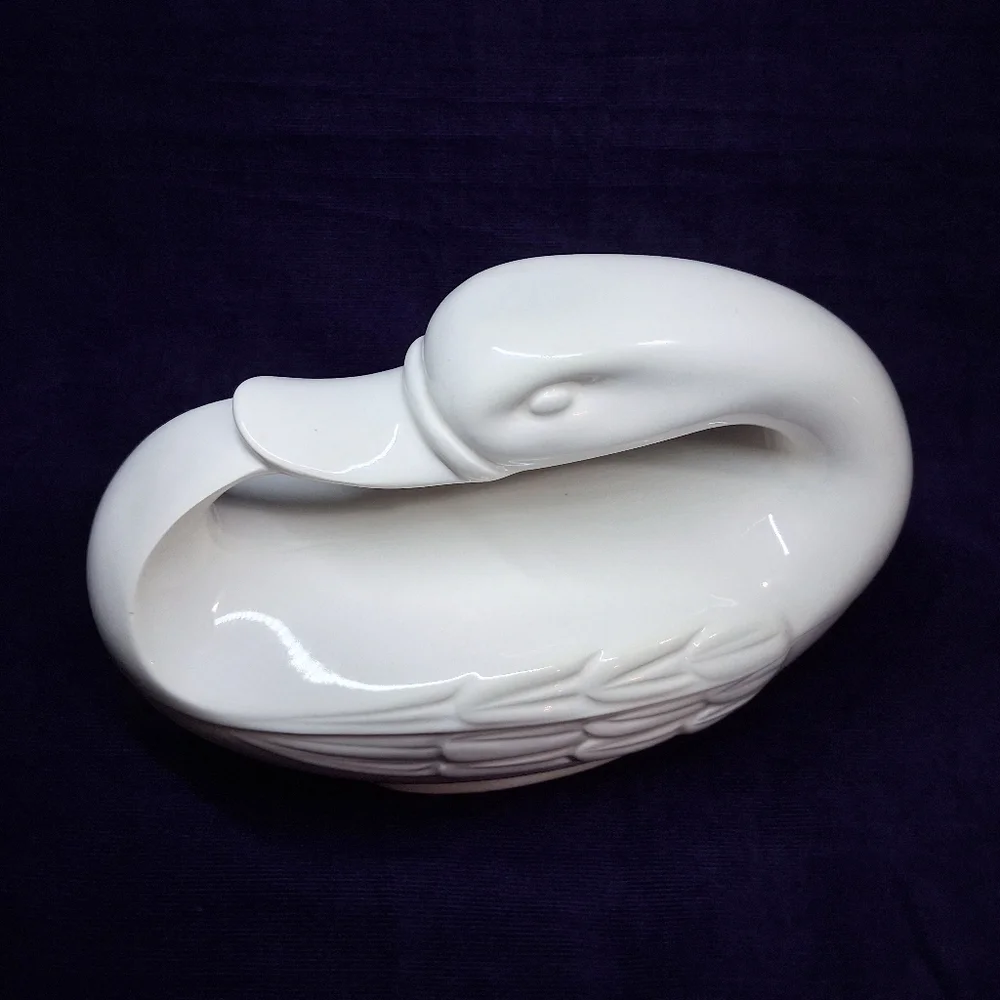 Vintage Fitz And Floyd Swan Porcelain Jewelry Trinket Holder *flaw*